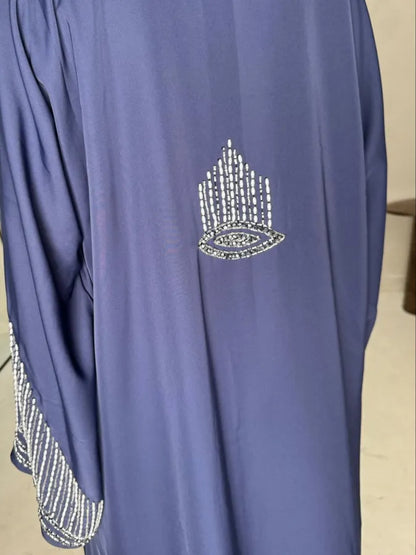 Embellished Blue Open Abaya Set