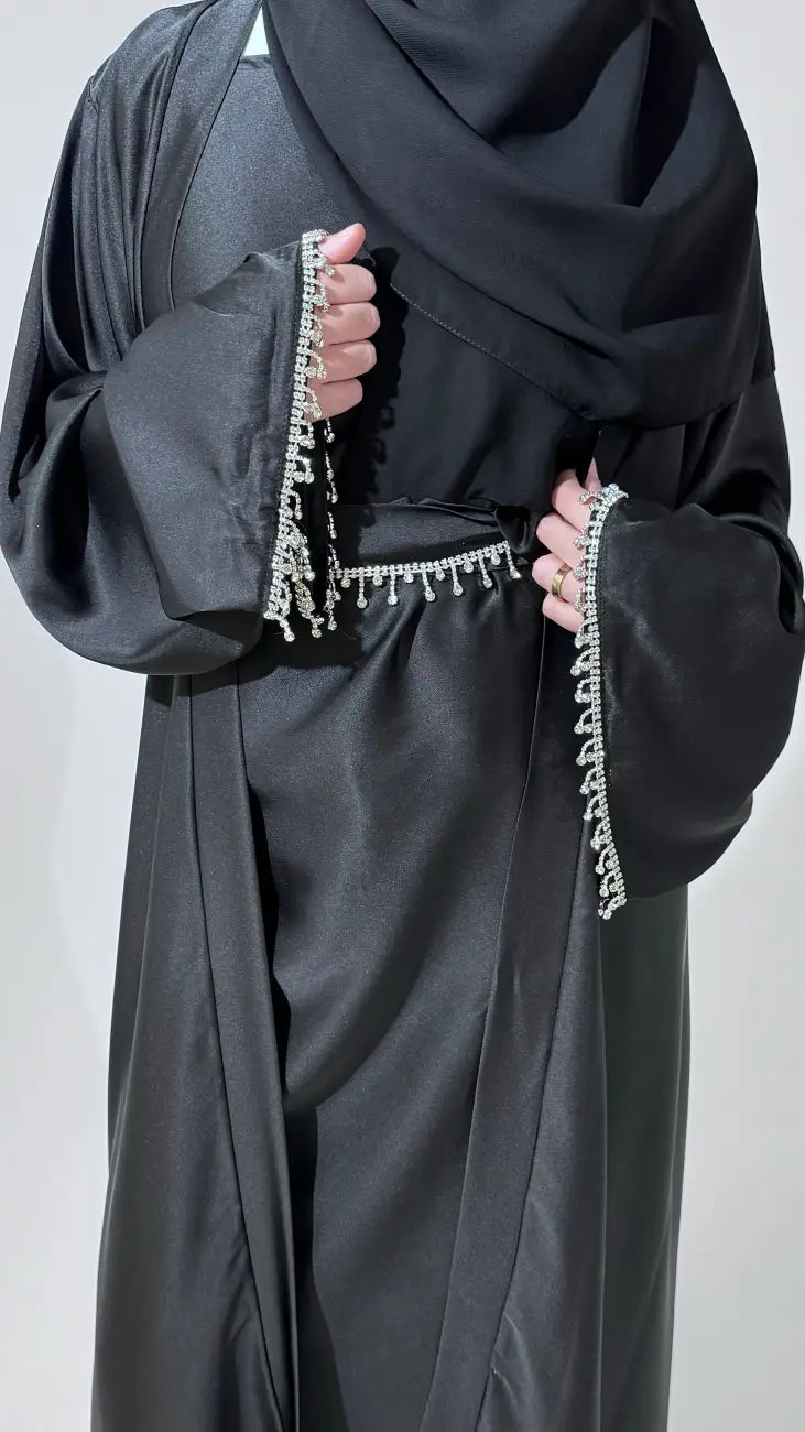 Luxury 4 Piece Black Open Abaya