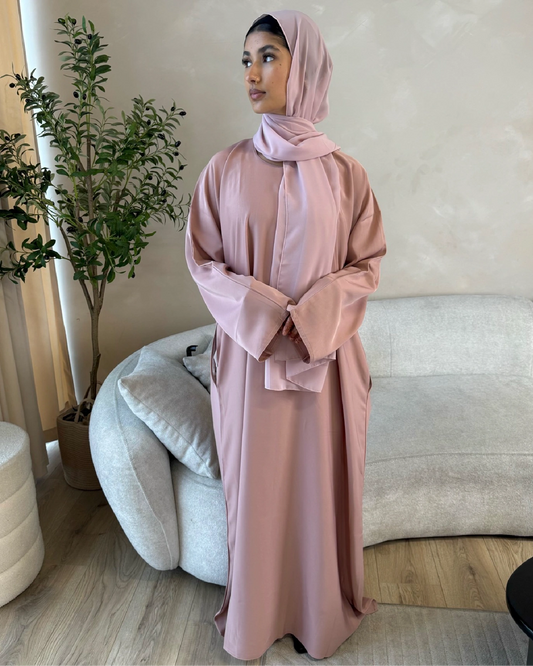 Pink Closed Abaya with Pockets