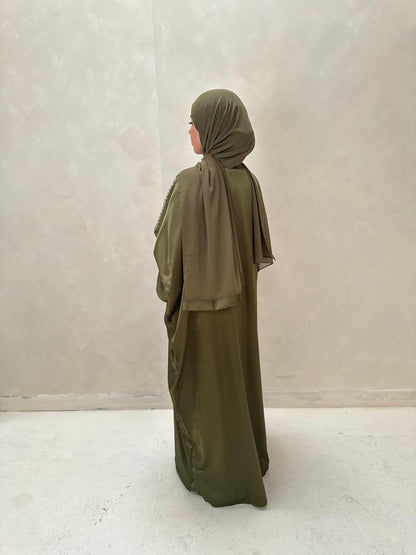 Luxury Olive Green Open Abaya Set