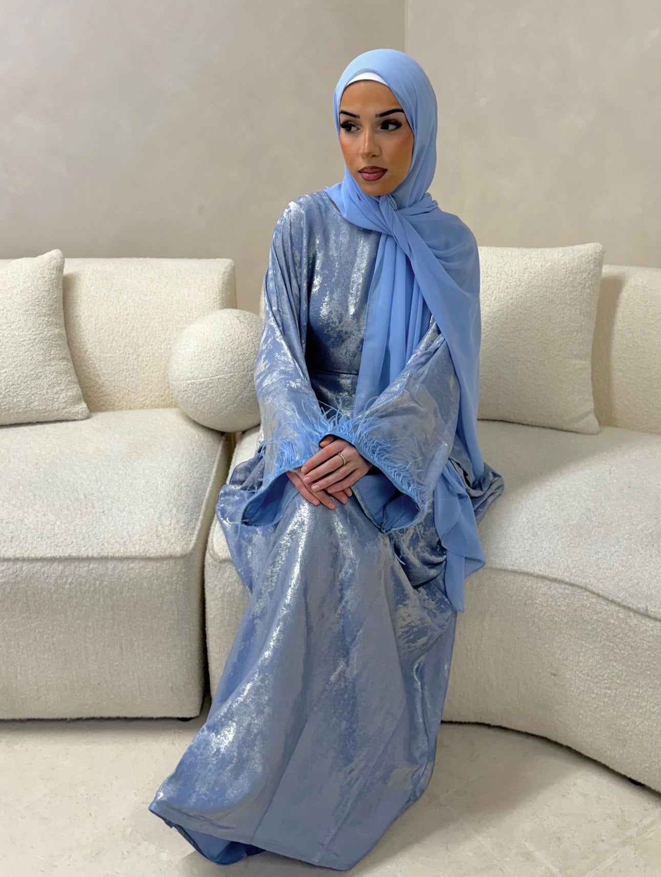 Luxury Blue Feathered Butterfly Abaya