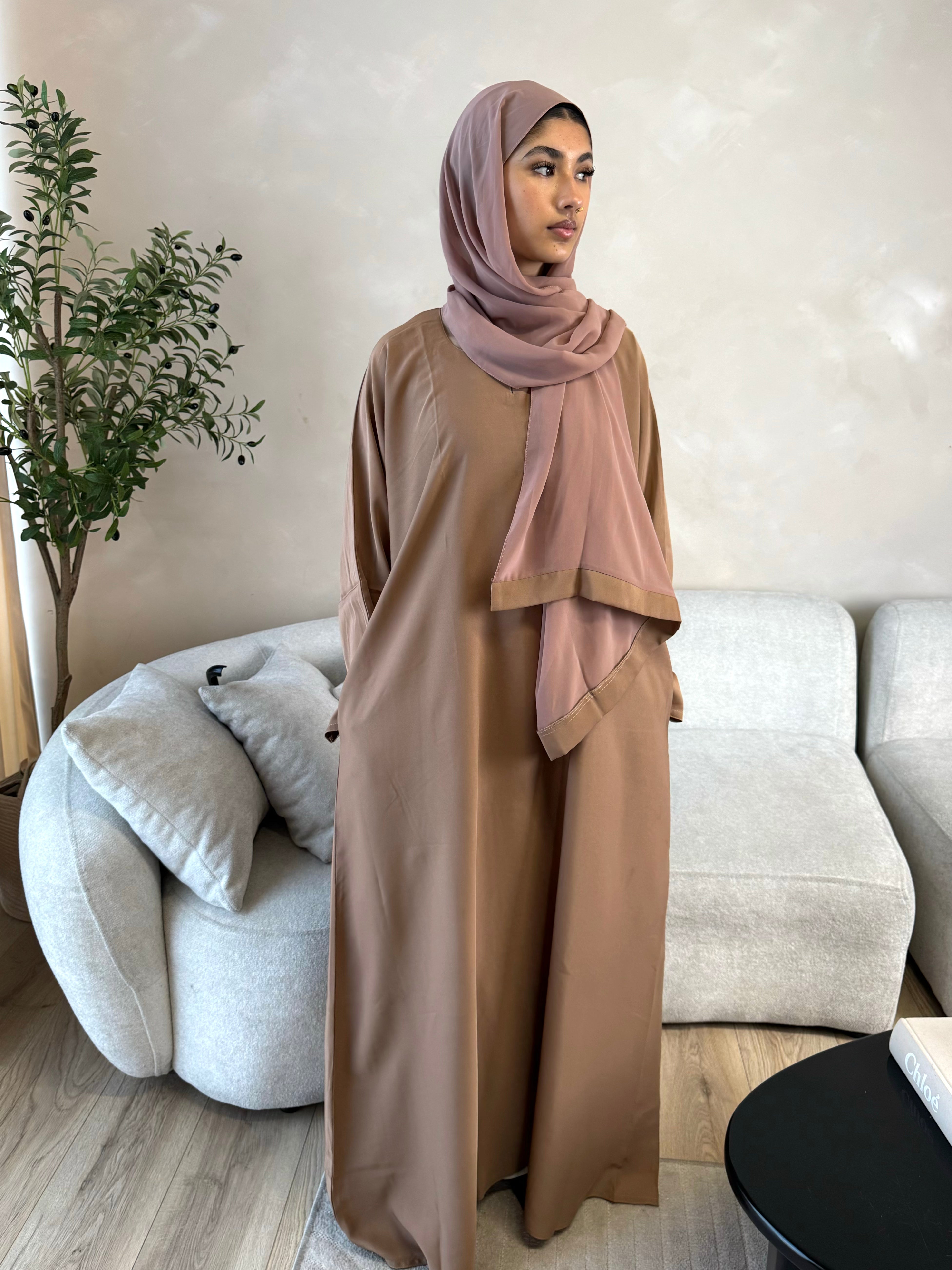 Brown Closed Abaya with Pockets