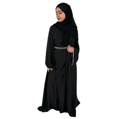 Luxury 4 Piece Black Open Abaya