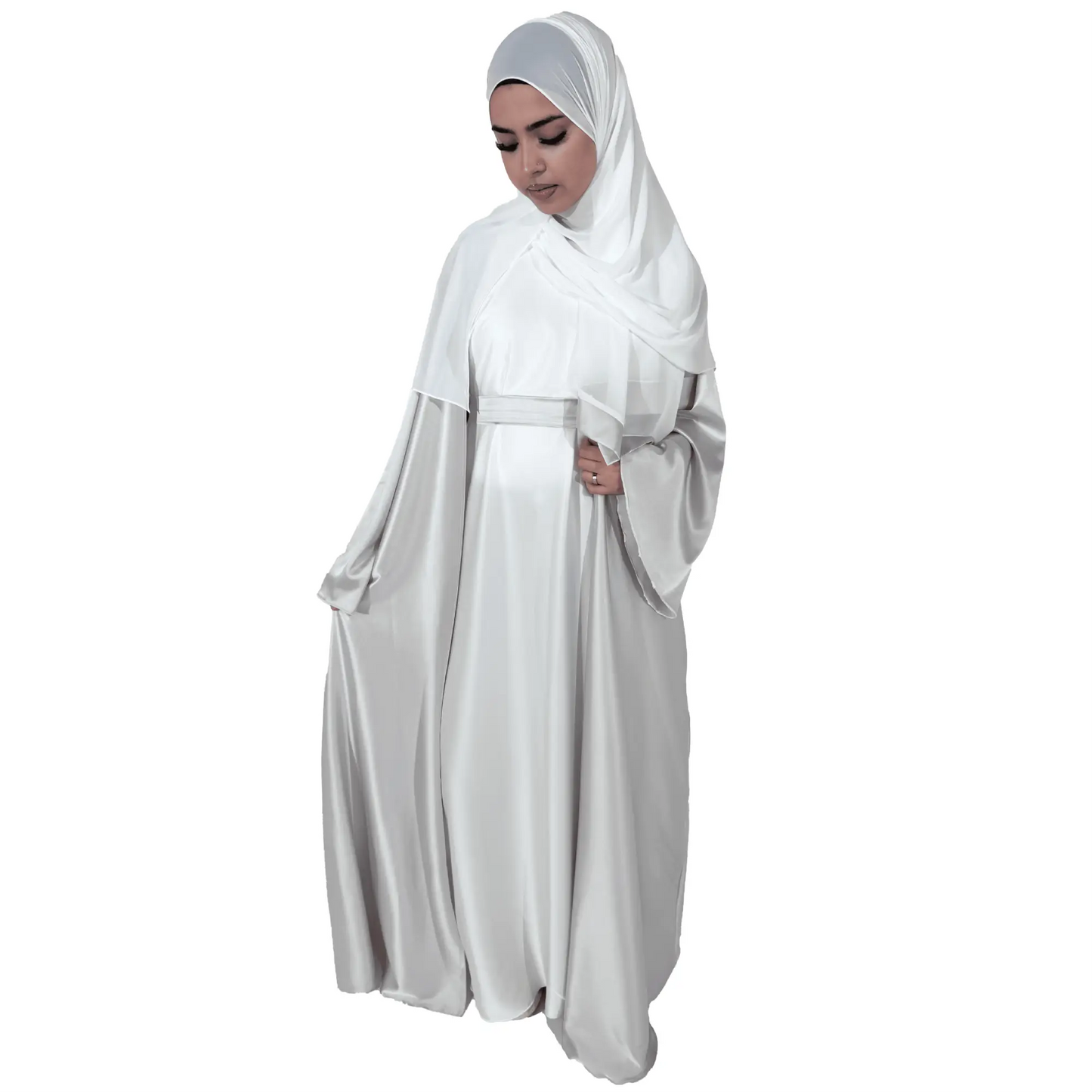 Premium 4 Piece Silver Open Abaya