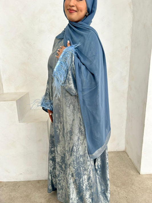 Luxury Royal Blue Feathered Butterfly Abaya